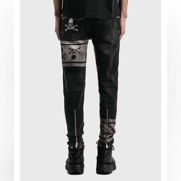 Mastermind Japan x C2H4 jeans double waist skull print chain black NWT S $550 - Picture 2 of 16